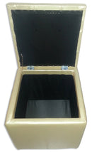 Cubo Pouf Contenitore in Similpelle e Cristalli Renier Oro