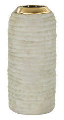 Vaso Lima Ø14x30 cm in Ceramica Grigio e Oro      