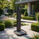 Fontana da Giardino Design a Colonna Ovale Rubinetto in Ottone e Base con Ciottoli Antracite