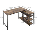 Scrivania Angolare in Stile Industriale 135x90x79 cm con Ripiani a Giorno Telaio in Acciaio Marrone e Nero 