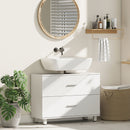 Mobile Sottolavabo Moderno 80x30x60 cm con 2 Cassetti e Intarsio a U in Legno Bianco      
