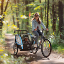 Rimorchio Bicicletta per Bambini e Passeggino 2 in 1 con Cintura Tasche e Bandierina Blu   