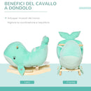 Cavallo a Dondolo per Bambini in Legno e Peluche Balena Turchese