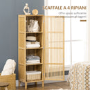 Mobile Bagno Stretto 40x30x140 cm Salvaspazio con 4 Ripiani e Porta a Doghe in Bambù Naturale      