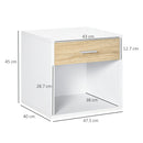 Set 2 Comodini 1 Cassetto 47,5x40x45 cm in Truciolato Bianco e Legno Naturale