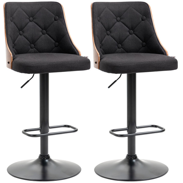 Set 2 Sgabelli da Bar 47,5x50x93,5-116 cm Seduta in Lino Poliestere Nero e Noce acquista