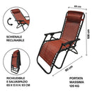 Sedia Sdraio Reclinabile e Richiudibile Rio 65x90x108 cm con Poggiatesta in Poliestere con Struttura in Acciaio Rosso Mélange      