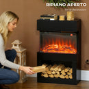 Camino Elettrico da Pavimento con Effetto Fiamma 3D Colorata 1000W/2000W con Temperatura Regolabile e Telecomando Nero      