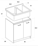Mobile Lavatoio 80x60x85cm 2 Ante 2 Vasche Asse in Termoplastico Montegrappa Marella Bianco