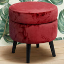 Pouf Contenitore Ø37x40 cm Sgabello Poggiapiedi in Tessuto Velluto Bordeaux     