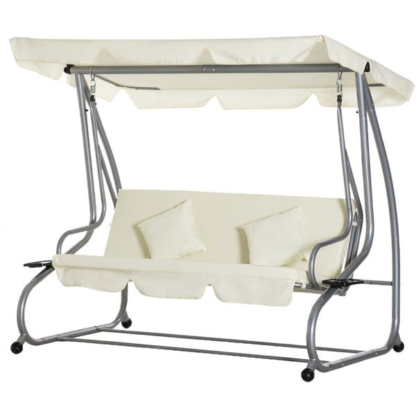 prezzo Dondolo Letto da Giardino 3 Posti 200x120x164 cm con Tetto Regolabile e 2 Portabicchieri Crema