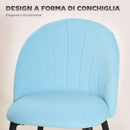 Set 2 Sedie da Pranzo Imbottite 52x55x79 cm con Schienale a Conchiglia in Velluto Azzurro      