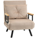Poltrona Letto 3 in 1 con Schienale Reclinabile 63x73x81 cm e Cuscino in Tessuto Effetto Velluto Beige      