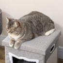 Cuccia a Casetta per Gatti 35,5x35,5x42,5 cm con Tiragraffi in MDF e Poliestere Crema e Grigio  