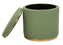 Puff con Contenitore London Verde Ø46,5x44 cm in Pino e MDF e Spugna e Metallo e PU      
