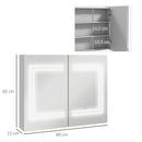 Specchio da Bagno Contenitore con Luce LED 80x15x65 cm Anta Soft Close Dimmerabile a 3 Colori Bianco Lucido      