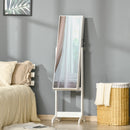 Specchio con Armadietto Portagioielli da Terra 46x36,5x151,5 cm con Serratura e Organizer in MDF Bianco  