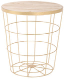 Tavolino  Ø38x40 cm in Metallo Top in Legno Oro