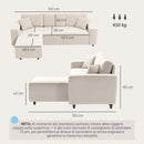 Divano con Penisola a 3 Posti 241x153x83 cm in Tessuto Effetto Velluto Bianco Crema   