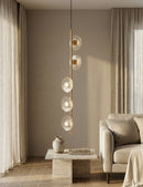 Lampadario Emily Verticale Vetro Trasparente 15x16x110 cm in Ferro e Vetro Oro e Trasparente      
