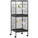 Gabbia Voliera per Uccelli per Interni 51,5x50x140 cm con Ruote e Vassoi Estraibili Nero   