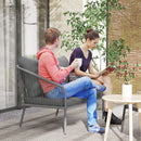 Divano da Giardino 2 Posti Stile Boho 112x72x76 cm con Cuscini Sfoderabili e Braccioli in Rattan PE e Acciaio Grigio      