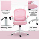 Sedia da Ufficio Ergonomica e Regolabile 65.5x61.5x88-97.5 cm con Schienale a Rete e Seduta Imbottita Rosa      