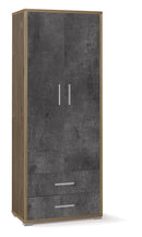 Armadio 2 Ante 2 Cassetti 71x182x41 cm Noce Stelvio/Ossido Nero