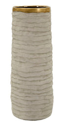Vaso Lima Open Ø15,5x40 cm in Ceramica Grigio e Oro      
