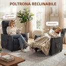 Poltrona Massaggiante  69x93x104 cm Reclinabile a 160° con Poggiapiedi e Telecomando Effetto Lino Grigio Scuro      