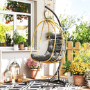 Dondolo Pensile da Giardino Pieghevole con Cuscini 102x102x195 cm in Acciaio e Rattan PE Nera Grigia e Beige