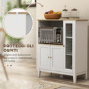 Mobile Cucina Multiuso per Microonde 80x35x97 cm Ripiani Chiusi e Mensola con Passacavi in MDF Bianco 
