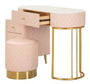 Toeletta Sharon Rosa con Puff 120x40x75 cm in Pino e MDF e Metallo e Plastica      