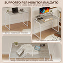 Scrivania Pieghevole Salvaspazio 100x48x87,5 cm con Stand per Monitor Rimovibile in Accaio Bianco e Legno      
