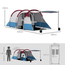 Tenda da Campeggio Impermeabile con 2 Aree e 3 Ingressi 420x200x150 cm in Poliestere e Fibra di Vetro Rosso