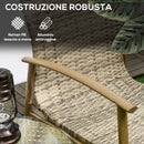 Set Salotto da Giardino con 2 Poltroncine con Cuscini e Tavolino in Vetro in Rattan Marrone e Grigio