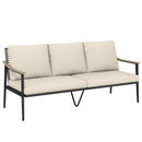 Divano da Esterno a 3 Posti 176x75x78 cm con Braccioli Effetto Legno e Schienale in Rattan Cachi      