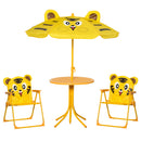 Set 4 Pezzi per Bambini Ombrellone Tavolo Rotondo e 2 Sedie in Acciaio e Tessuto Oxford Giallo      