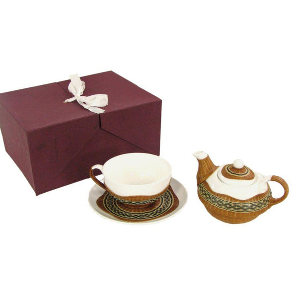 Set Teiera con Tazza e Piattino in Porcellana in Porcellana Decoro in Bambù Noce online