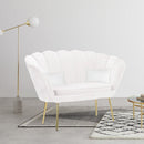 Divano salotto 122x73x78 cm 2 Posti in Velluto Seduta a Conchiglia Lola Bianco