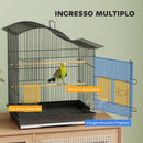 Gabbia per Uccelli a 4 Porte 47,5x36x54,5 cm con 2 Ciotole 2 Posatoi e Vassoio in Metallo e Plastica Nero      