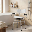 Sedia per Doccia Girevole 57x48x74-86 cm con Braccioli Schienale Capacità 150 kg in Alluminio e HDPE Bianco      
