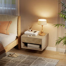 Set di 2 Comodini Sospesi Moderni 37x32x21 cm con Cassetto e Vano Aperto in Melamina Legno Naturale      