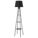 Lampada da Terra 35x35x173 cm E27 con Mensole Paralume in Tessuto Nera