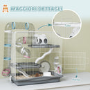 Gabbia per Criceti a 3 Livelli 45x30x45 cm e 14 Tubi con Casetta Rampa e Accessori in Metallo e Plastica Grigio      