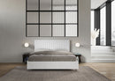 Letto Matrimoniale con Rete e Contenitore Alzata Comoda Struttura Bianco Frassico e Testata in Similpelle Burmy Bianco Varie Misure