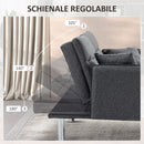 Divano Letto Singolo Clic Clac 189x91x84 cm Schienale Reclinabile e 2 Cuscini Grigio  