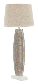 Lampada da Tavolo Resina Eclips Tower Ø38x90 cm in Resina e Ferro e Tessuto Oro e Bianco      