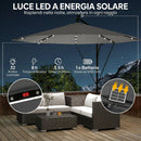 Ombrellone a Sbalzo 3 m con Luci LED Solari da Giardino in Metallo e Poliestere Grigio      