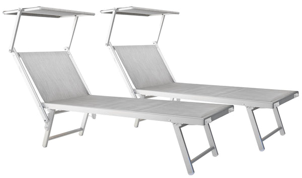 prezzo Set 2 Lettini Prendisole da Giardino 186x60x38 cm in Alluminio e Textilene Grigio